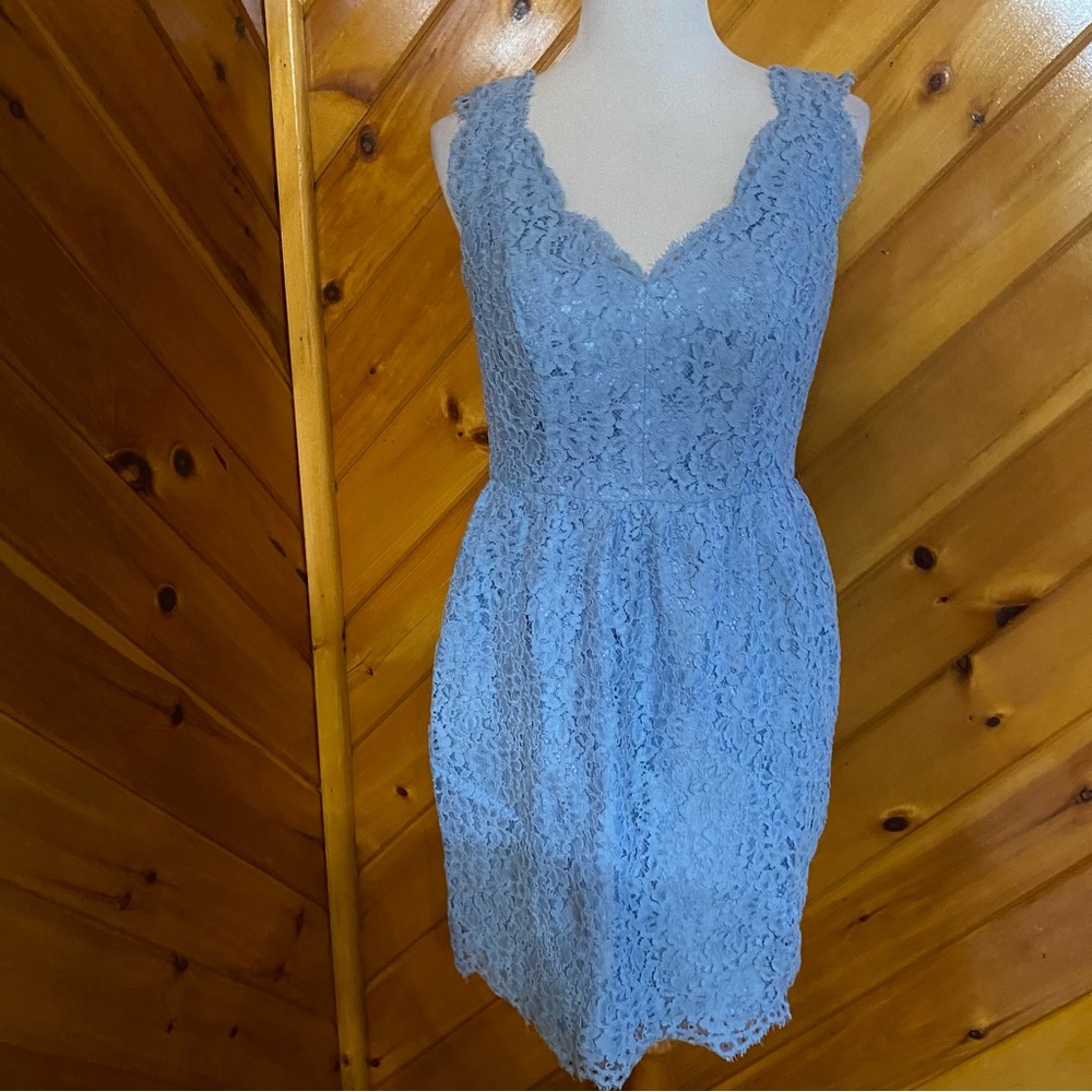 Shoshanna Sierra Lace Dress Periwinkle Blue Semi Party Fancy Classic Modest 8